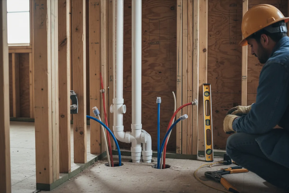 Drain and supply rough-in during Leak Detection in Colton